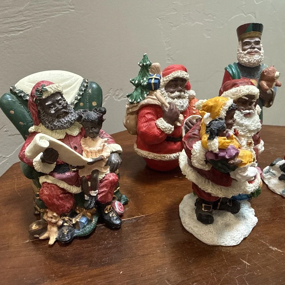 Vintage African American Black Santa Claus Resin Figurine Lot of 5 Christmas